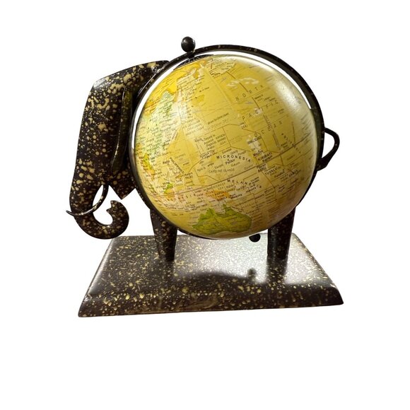 Handcrafted Elephant Globe With Gold Speckled Base & Vintage Map Design - Picture 2 of 12